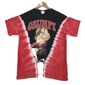 Vintage 90's Disney Shirt Snow White 7 Dwarves Grumpy Size Medium Red Tie Dye